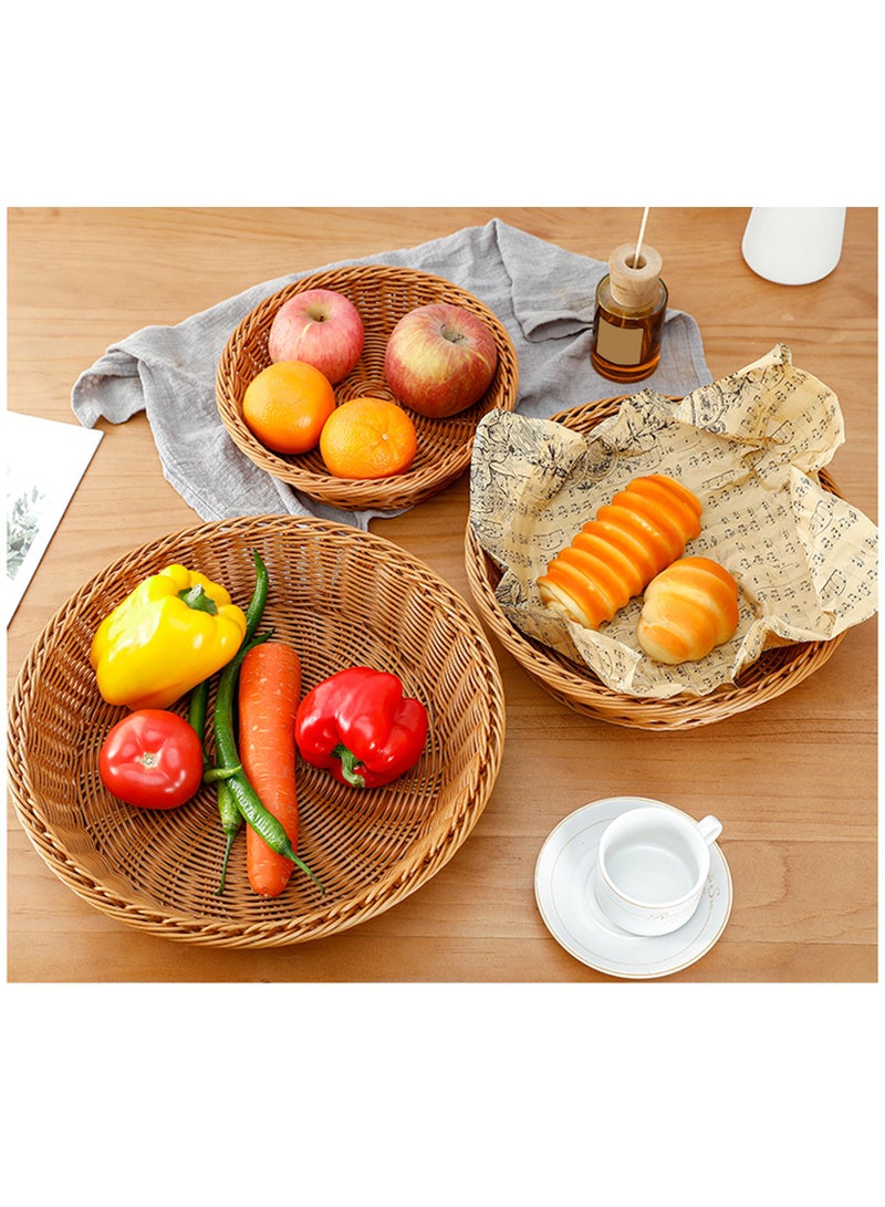FFD Woven Basket Wicker Hand Woven Breathable Steamed Round Household Bread Frame Basket Kitchen Woven Rattan Storage Vegetable Fruit Set of 2pcs - Image 2