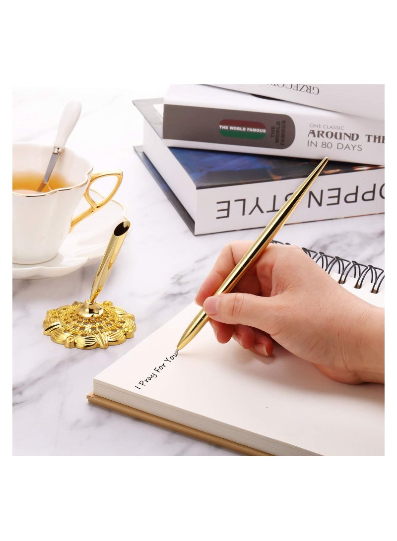 SYOSI Signing Pen Set, 2 Pieces Hollow Round Pen Holder Set,  for Wedding Bridal Engagement Guests Book Valentine's Day Favor (Gold Style) - Image 3