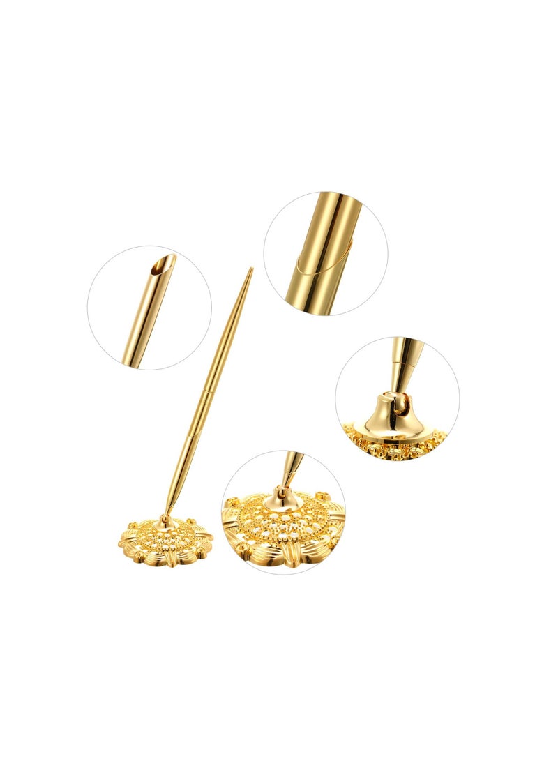 SYOSI Signing Pen Set, 2 Pieces Hollow Round Pen Holder Set,  for Wedding Bridal Engagement Guests Book Valentine's Day Favor (Gold Style) - Image 5