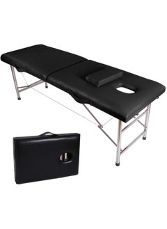 KIIUMI Portable Massage Table, Foldable Spa Massage Bed, Eyelash Extension Bed, with Pillow and Bag, Black  - Image 1