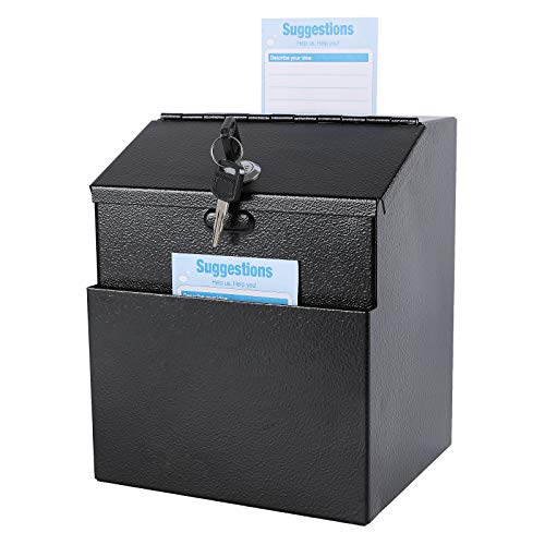 xydled Suggestion Box with Lock Wall Mountable Metal Donation/Ballot/Voting/Collection/Key Drop Box with 50 Free Suggestion Cards 7.1"x 5.7"x 8.1" Black - Image 1