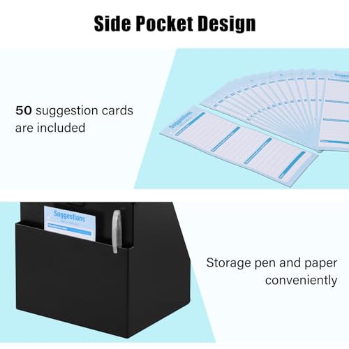 xydled Suggestion Box with Lock Wall Mountable Metal Donation/Ballot/Voting/Collection/Key Drop Box with 50 Free Suggestion Cards 7.1"x 5.7"x 8.1" Black - Image 5