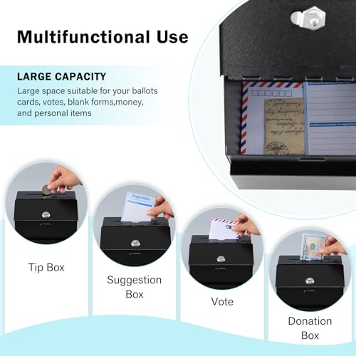 xydled Suggestion Box with Lock Wall Mountable Metal Donation/Ballot/Voting/Collection/Key Drop Box with 50 Free Suggestion Cards 7.1"x 5.7"x 8.1" Black - Image 4