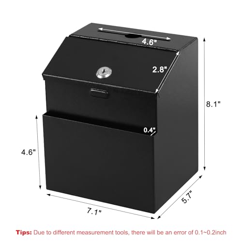 xydled Suggestion Box with Lock Wall Mountable Metal Donation/Ballot/Voting/Collection/Key Drop Box with 50 Free Suggestion Cards 7.1"x 5.7"x 8.1" Black - Image 3
