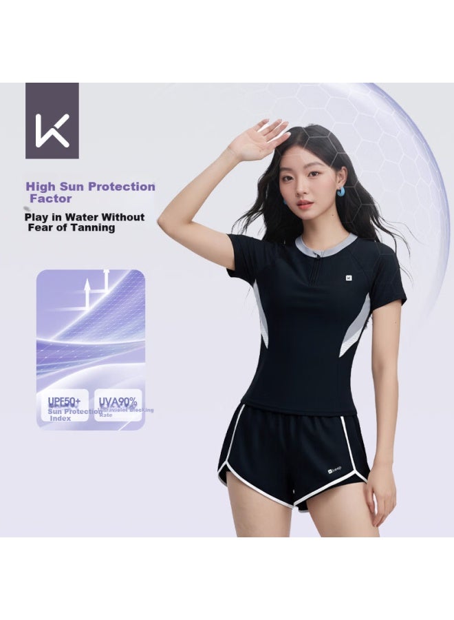 Keep Women's Two-piece Conservative Swimsuit For Plus-size Girls Slimming Sports Hot Spring Swimwear Black L - Image 4