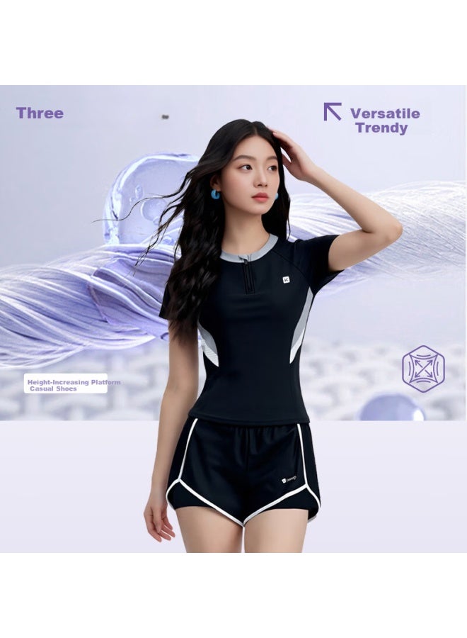 Keep Women's Two-piece Conservative Swimsuit For Plus-size Girls Slimming Sports Hot Spring Swimwear Black L - Image 2