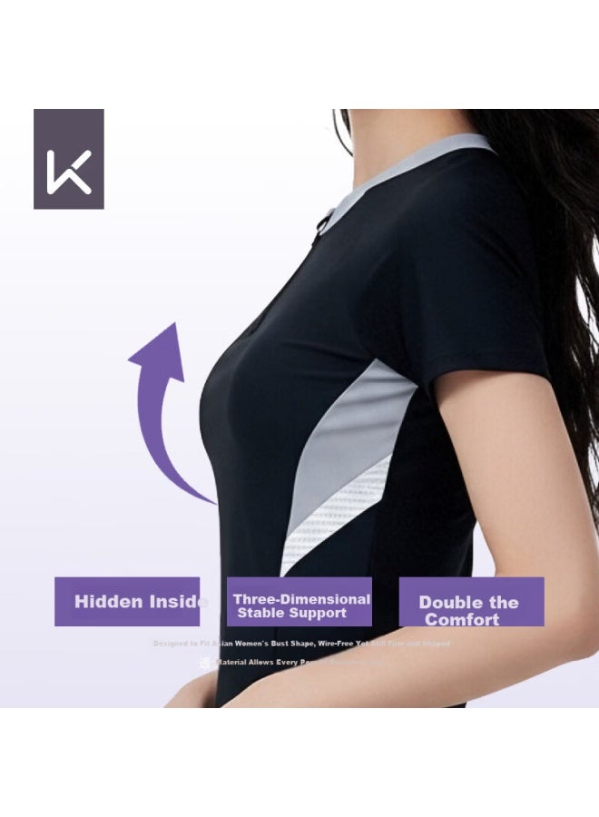 Keep Women's Two-piece Conservative Swimsuit For Plus-size Girls Slimming Sports Hot Spring Swimwear Black L - Image 3