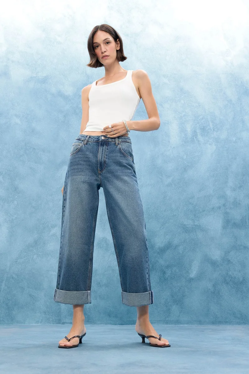 Baggy Fit Folded Leg Jeans