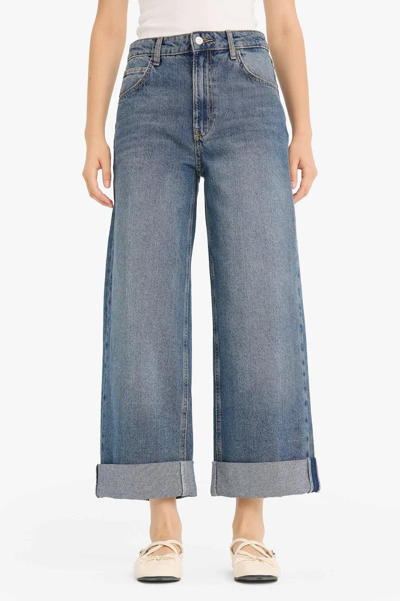 Defacto  Baggy Fit Folded Leg Jeans for Women | Best Price UAE