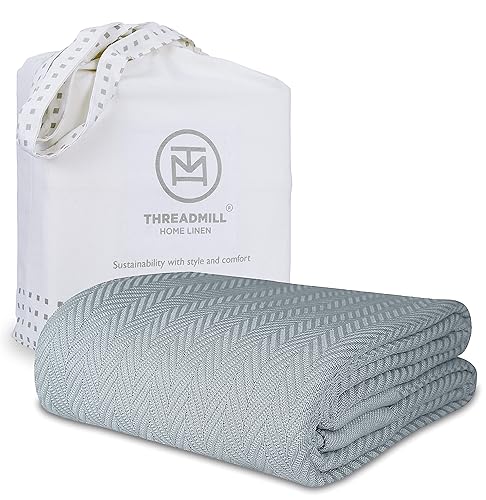 Threadmill Luxury Cotton Blankets for Queen Size Bed | All-Season 100% Cotton Queen Size Blanket | Herringbone Cozy  Soft Breathable Fall Thermal Blanket fits Full Size Bed | Scottish Grey - Image 2