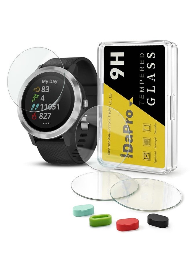 iDaPro [4+4 Pack] Screen Protector for Garmin Vivoactive 3 smartwatch with Silicone Anti-dust Plugs, 9H Tempered Glass Protection Kit in Reusable Storage Case, Anti-Scratch,Bubble-Free,Easy Installation - Image 1
