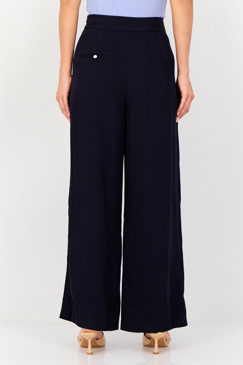 VERO MODA Couture Made For Vero Moda Women Regular Fit Plain Wide Leg Pants, Dark Navy - Image 2