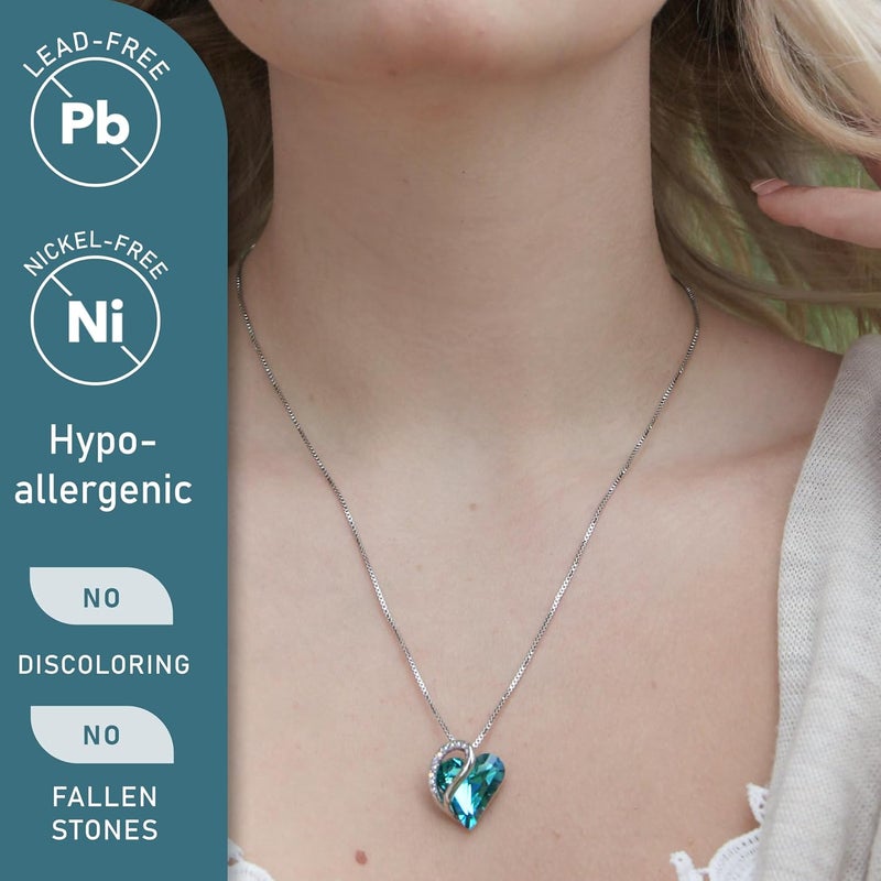 Leafael Valentine's Day Gift Necklaces for Women, Infinity Love Birthstone Heart Crystal Pendant, Birthday Anniversary Jewelry for Wife, Mom, and Her, Silver Plated, 18" + 2" Adjustable Chain - Image 2
