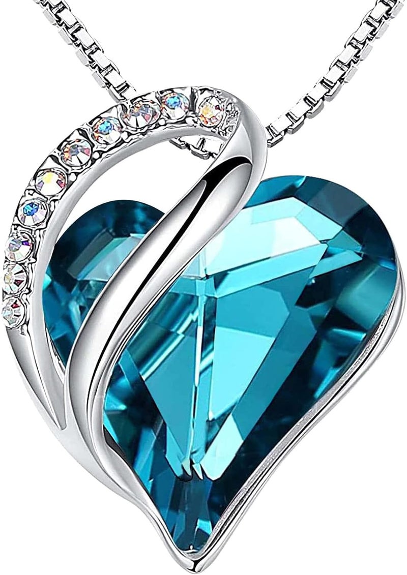 Leafael Valentine's Day Gift Necklaces for Women, Infinity Love Birthstone Heart Crystal Pendant, Birthday Anniversary Jewelry for Wife, Mom, and Her, Silver Plated, 18" + 2" Adjustable Chain - Image 1