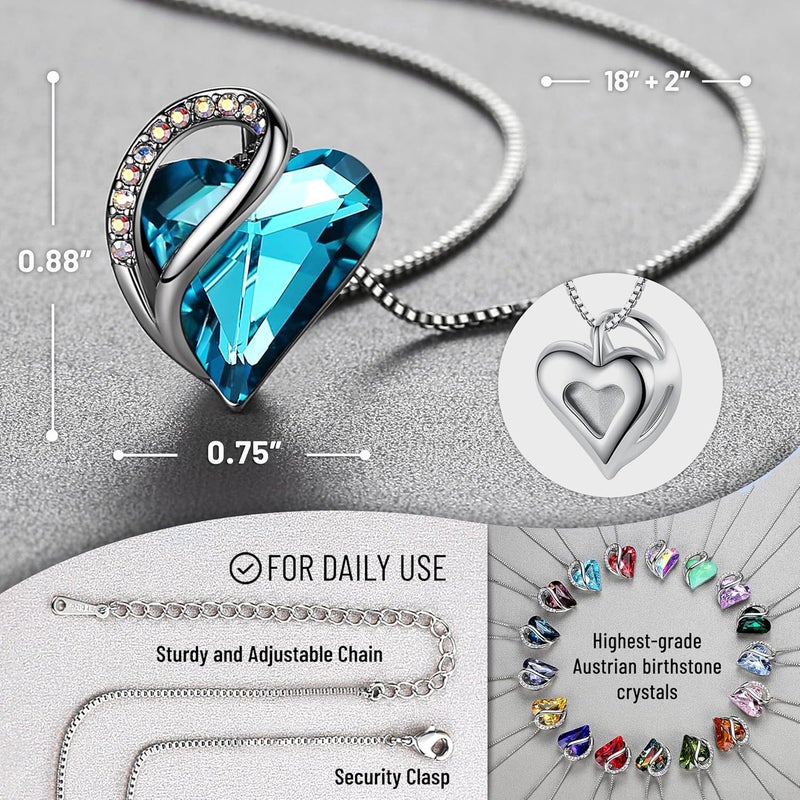 Leafael Valentine's Day Gift Necklaces for Women, Infinity Love Birthstone Heart Crystal Pendant, Birthday Anniversary Jewelry for Wife, Mom, and Her, Silver Plated, 18" + 2" Adjustable Chain - Image 3