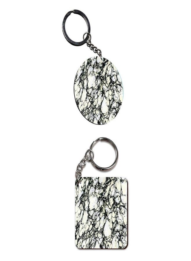 Plan To Gift Set of 2 | Circle & Square Shape Printed Wooden Keychains White and Black Texture | Circle & Square Shape keyrings | Circle & Square Shape Keychains| Printed keyrings - Image 1