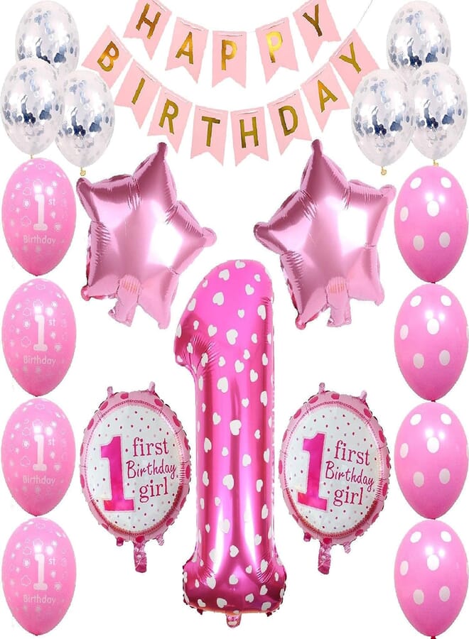 Secret 1st Birthday Decorations Girls First Pink Birthday Party Decorations for Girls Pink Birthday Party Decorations Number 1 Foil Balloon Happy Birthday Banner