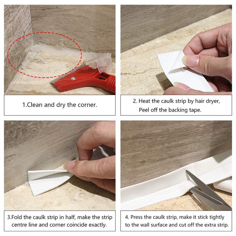 SATOHA Caulk Strip, Sealant Tape Self-Adhesive, PE mildewproof Waterproof Sealing Tape, for Bathroom/Kitchen/Toilet/Wall Corner-White(2Pack) - Image 4