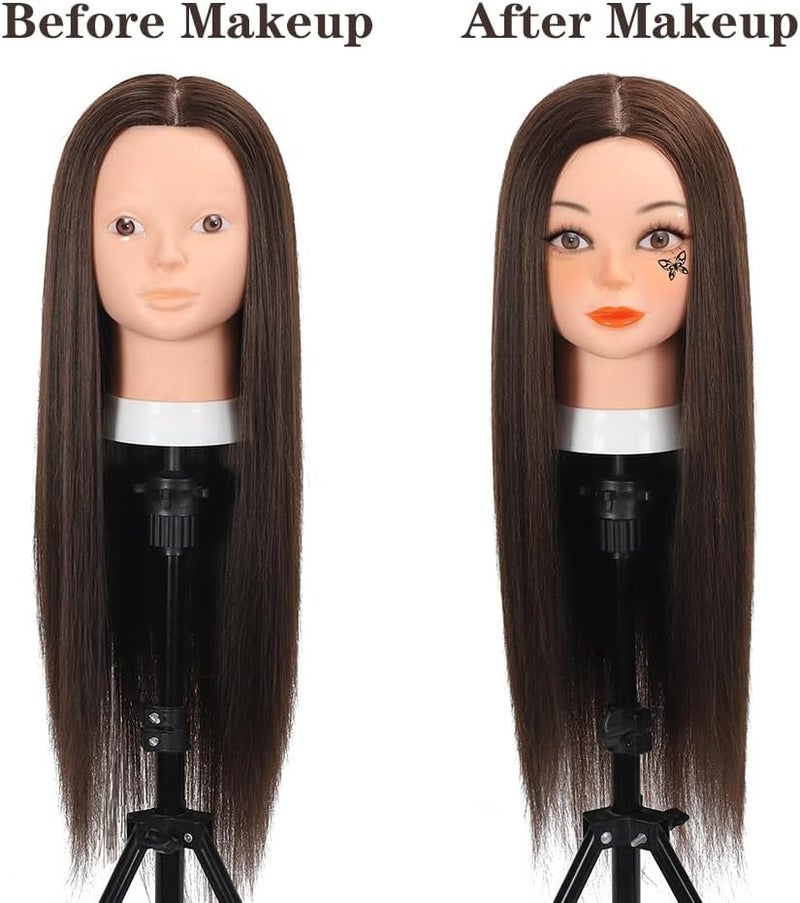 رأس مانيكان أوبيني 26 بوصة بشعر بشري حقيقي 80%، رأس دمية تصفيف شعر لممارسة تصفيف الشعر والمكياج للحلاقين، مع مشبك مجاني (#4 بدون مكياج) - Image 2