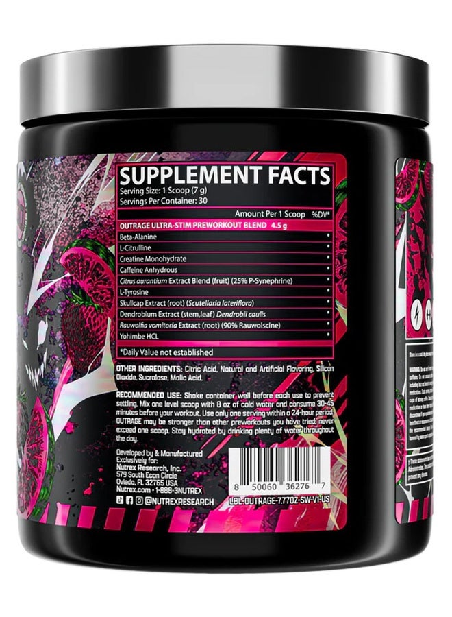 Nutrex Research Outrage Ultra Stim Pre-Workout, Energy, Focus & Power, Strawberry Watermelon 30Srv - Image 3