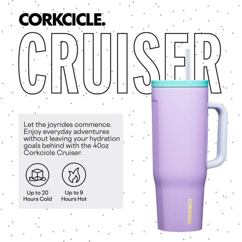 Corkcicle Cruiser Insulated Tumbler with Handle and Straw, Purple Dolphin, 40 oz  Reusable Water Bottle Keeps Beverages Cold for 20 Hours, Hot for 9 Hours  Cupholder Friendly - Image 4