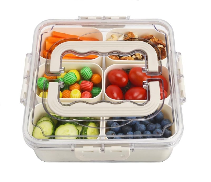 HORUS Umi Portable Fruit Storage Containers For Fridge,Refrigerator Storage Box Fridge Fresh Kitchen Organizer Vegetable Fruit Boxes,6 Compartments Snack Box Container Divided Tray With Lid - Image 1