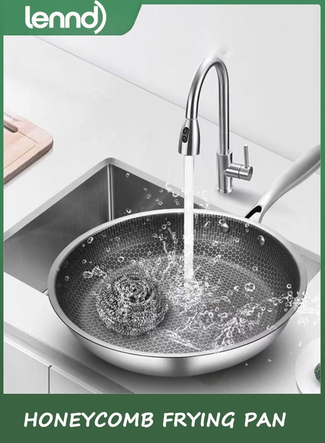 LENND Stainless Steel Honeycomb Frying Pan, 30 cm Non-Stick Skillet for Cooking Eggs, Steaks, and Stir-Fry, Compatible with Gas, Electric, and Ceramic Stoves, Easy to Clean - Image 5