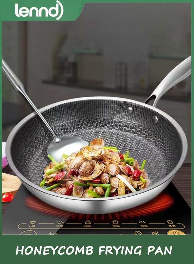 LENND Stainless Steel Honeycomb Frying Pan, 30 cm Non-Stick Skillet for Cooking Eggs, Steaks, and Stir-Fry, Compatible with Gas, Electric, and Ceramic Stoves, Easy to Clean - Image 3