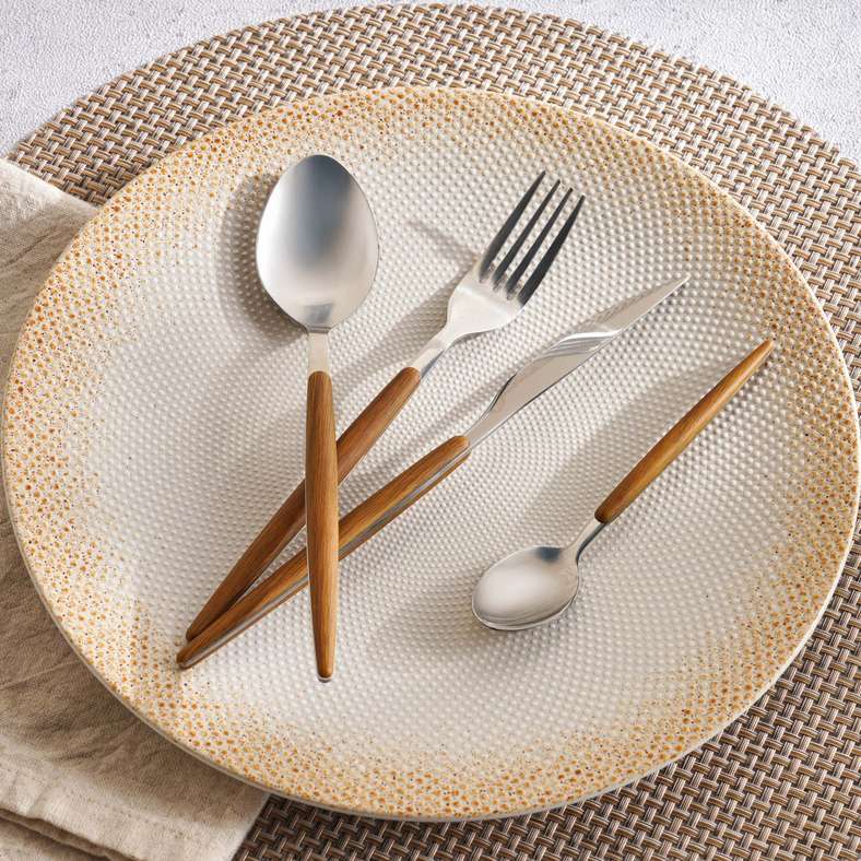 Pan Home طقم أدوات المائدة 16 قطعة - كروم وبني