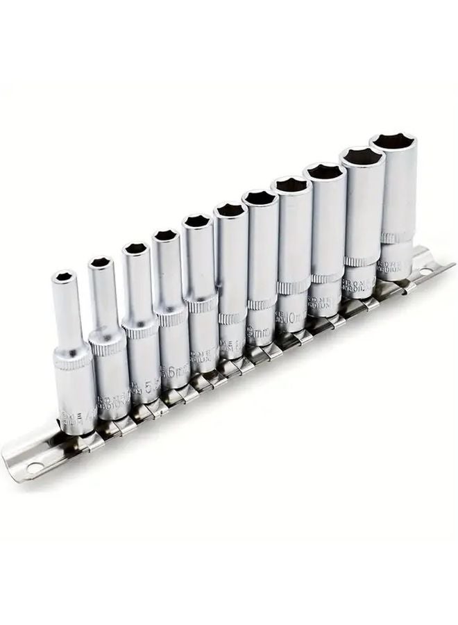 11 Piece Set 1 4 Inch Metric Deep Socket 4 13mm Long Sockets Impact Adapter - Image 2