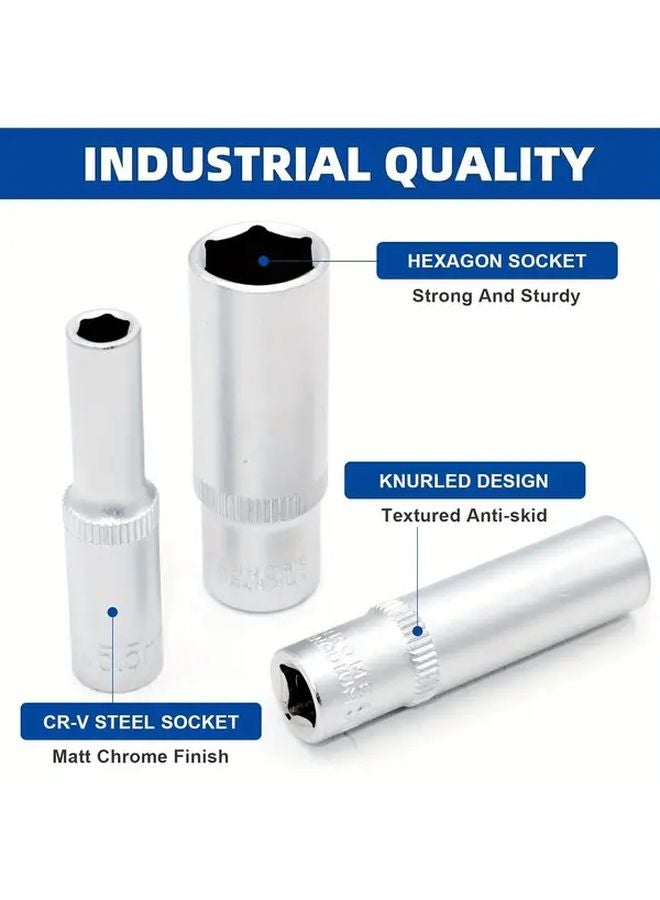 11 Piece Set 1 4 Inch Metric Deep Socket 4 13mm Long Sockets Impact Adapter - Image 4