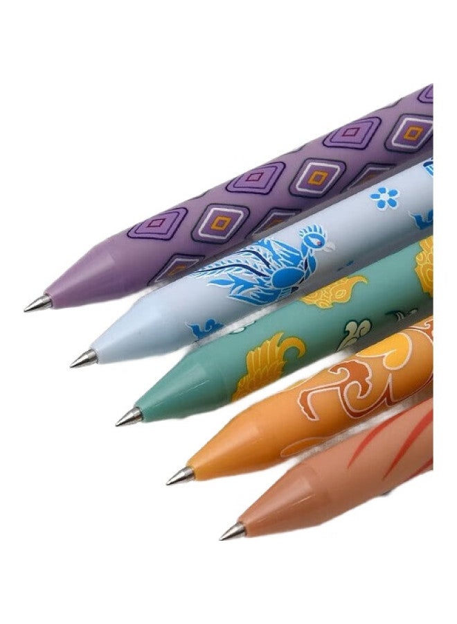 Kaco China National Museum Co-Branded Kaco Colored Gel Pens, Oriental Style, 5-Pack, Stationery, Shuyuan Push-Button, Student Planner, Doodle Marking, Highlighter, Mixed Colors, 5 Pens/Box, K1015 - Image 1