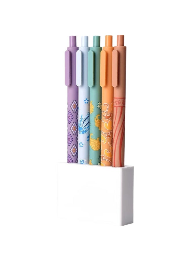 Kaco China National Museum Co-Branded Kaco Colored Gel Pens, Oriental Style, 5-Pack, Stationery, Shuyuan Push-Button, Student Planner, Doodle Marking, Highlighter, Mixed Colors, 5 Pens/Box, K1015 - Image 2