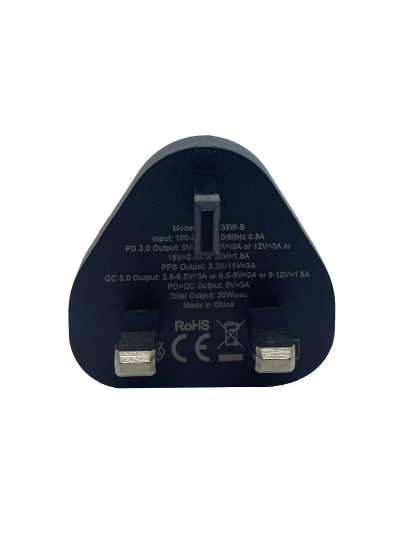 ماكس آند ماكس شاحن سريع 35 وات GaN بمنفذين Type-C + محول USB-A - متوافق مع iPhone 15/14/13 وSamsung S23/S22 وiPad والمزيد - أسود - Image 3