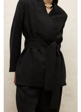 Manuka Linen Double Breasted Blazer Jacket Black  - Image 1