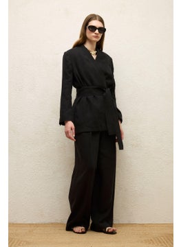 Manuka Linen Double Breasted Blazer Jacket Black  - Image 3