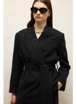 Manuka Linen Double Breasted Blazer Jacket Black  - Image 5