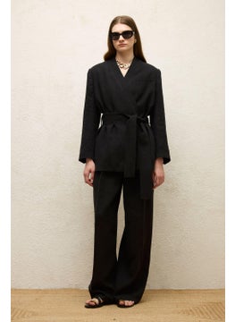Manuka Linen Double Breasted Blazer Jacket Black  - Image 4