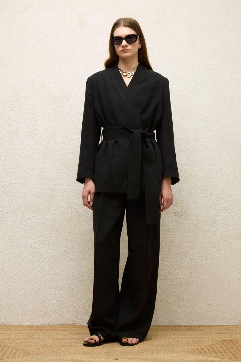 Manuka Linen Double Breasted Blazer Jacket Black  - Image 4