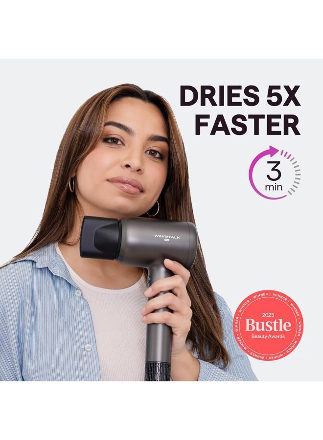 wavytalk مجفف شعر، ويفيتوك توربلو برو مجفف شعر سريع التجفيف مع موزع، مجفف شعر عالي السرعة بسرعة 110,000 دورة في الدقيقة، أيونات سلبية احترافية لتقليل الضرر، تنعيم التجاعيد، 3 سرعات و 3 درجات حرارة، رمادي غير لامع - Image 2