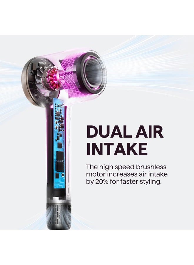 wavytalk مجفف شعر، ويفيتوك توربلو برو مجفف شعر سريع التجفيف مع موزع، مجفف شعر عالي السرعة بسرعة 110,000 دورة في الدقيقة، أيونات سلبية احترافية لتقليل الضرر، تنعيم التجاعيد، 3 سرعات و 3 درجات حرارة، رمادي غير لامع - Image 4