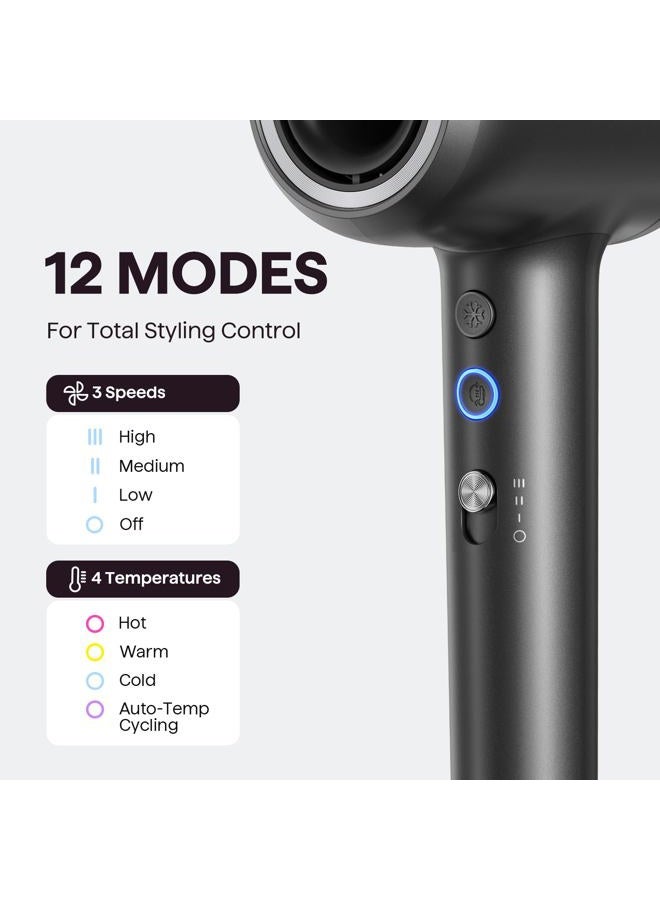 wavytalk مجفف شعر، ويفيتوك توربلو برو مجفف شعر سريع التجفيف مع موزع، مجفف شعر عالي السرعة بسرعة 110,000 دورة في الدقيقة، أيونات سلبية احترافية لتقليل الضرر، تنعيم التجاعيد، 3 سرعات و 3 درجات حرارة، رمادي غير لامع - Image 5