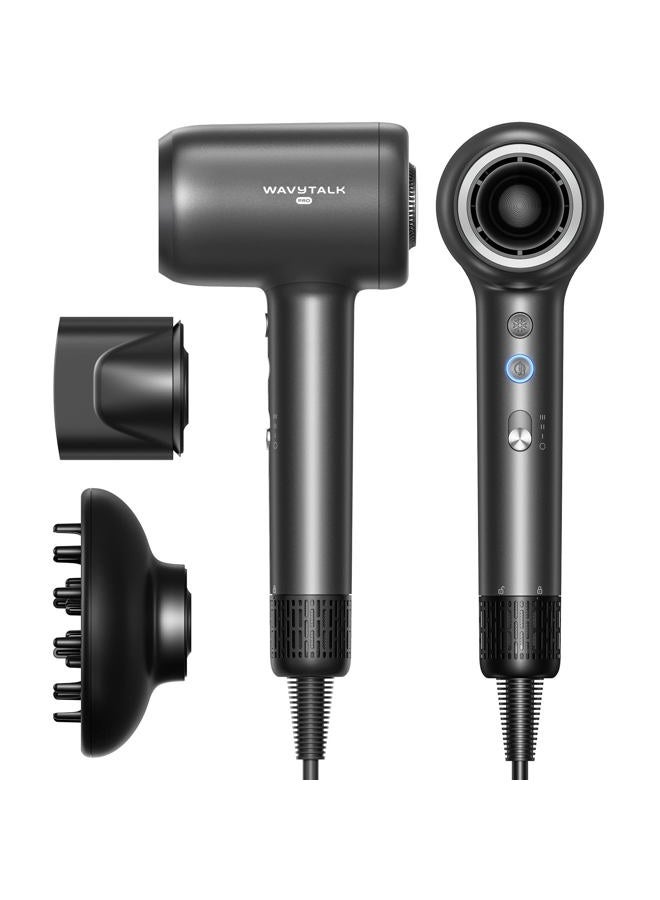 wavytalk مجفف شعر، ويفيتوك توربلو برو مجفف شعر سريع التجفيف مع موزع، مجفف شعر عالي السرعة بسرعة 110,000 دورة في الدقيقة، أيونات سلبية احترافية لتقليل الضرر، تنعيم التجاعيد، 3 سرعات و 3 درجات حرارة، رمادي غير لامع - Image 1