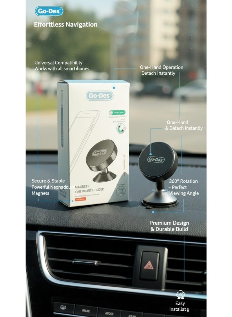 جو-ديز Compact magnetic car phone holder , Dashboard phone mount base , Mini car phone mount , 360 degree rotation phone holder for multiple viewing angles , Equipped with 4 magnets for secure attachment , Car phone holder with high-stability 3M adhesive , Compatible with smartphones , Compact design that saves space , Supports horizontal and vertical phone modes , Closed magnetic field does not affect phone signal , Easy to install and use , Base designed for enhanced stability , Phone holder with metal plate for direct attachment or behind the cover , Suitable for safe driving and answering calls , Vibration resistant on rough roads , Practical solution for mounting phones inside the car cabin , Small magnetic holder for mobile phones , Anti-slip car phone base , Interior car accessory for phone organization , Stable magnetic phone stand , One-touch secure phone mounting , Car accessories for mounting smartphones - Black Color - Image 2