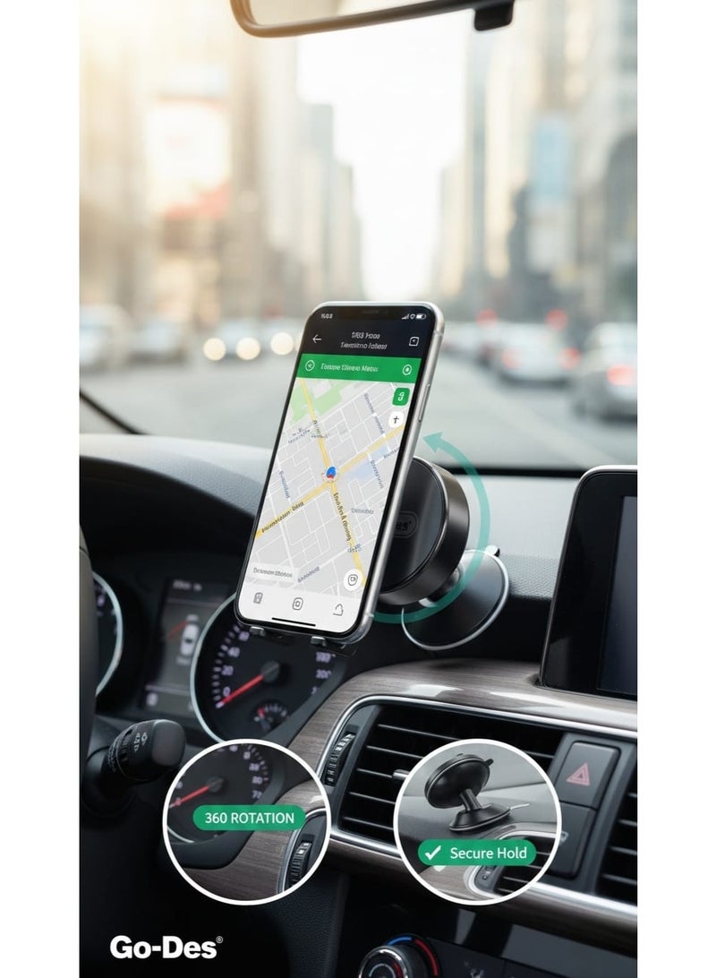 جو-ديز Compact magnetic car phone holder , Dashboard phone mount base , Mini car phone mount , 360 degree rotation phone holder for multiple viewing angles , Equipped with 4 magnets for secure attachment , Car phone holder with high-stability 3M adhesive , Compatible with smartphones , Compact design that saves space , Supports horizontal and vertical phone modes , Closed magnetic field does not affect phone signal , Easy to install and use , Base designed for enhanced stability , Phone holder with metal plate for direct attachment or behind the cover , Suitable for safe driving and answering calls , Vibration resistant on rough roads , Practical solution for mounting phones inside the car cabin , Small magnetic holder for mobile phones , Anti-slip car phone base , Interior car accessory for phone organization , Stable magnetic phone stand , One-touch secure phone mounting , Car accessories for mounting smartphones - Black Color - Image 3