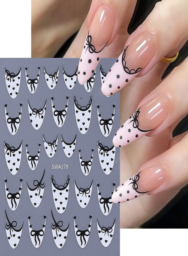 SINSEN Valentine’s Day Nail Art Stickers Cute Bow French Tip 3D Self-Adhesive Nail Decals Nail Art Supplies 6PCS Black Red Mini Love Heart Dot Valentines Nails Manicure Sliders for Women DIY Nail Design - Image 4