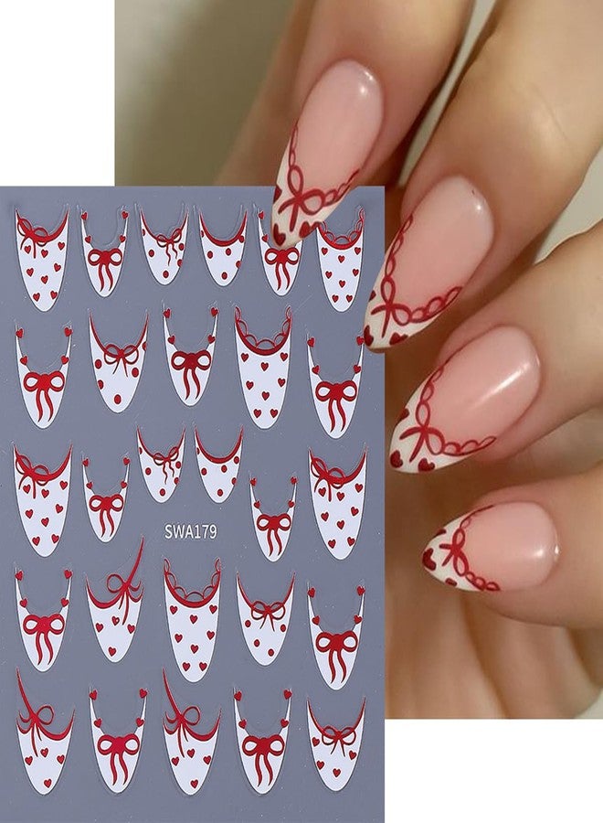 SINSEN Valentine’s Day Nail Art Stickers Cute Bow French Tip 3D Self-Adhesive Nail Decals Nail Art Supplies 6PCS Black Red Mini Love Heart Dot Valentines Nails Manicure Sliders for Women DIY Nail Design - Image 5