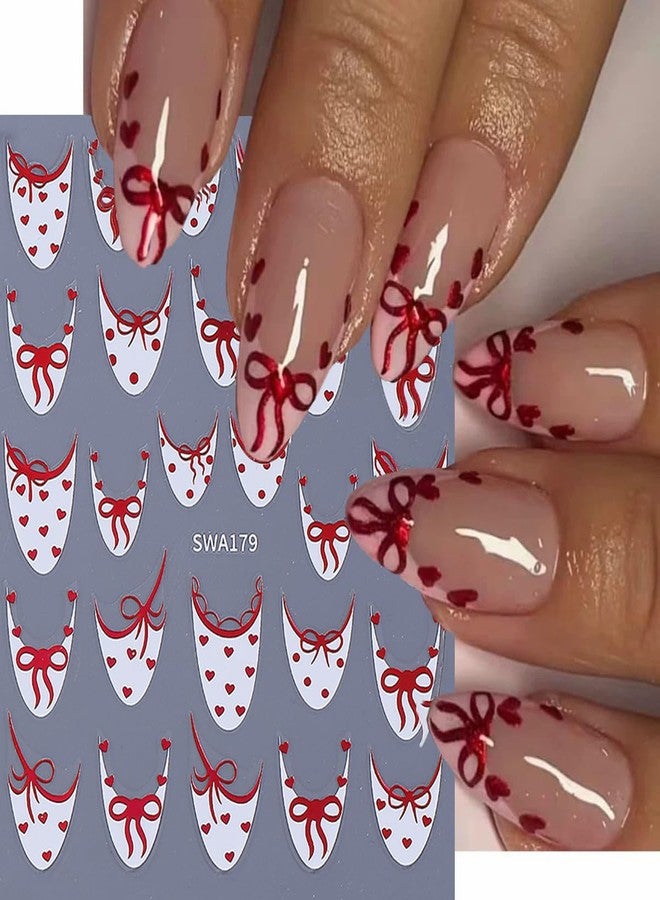 SINSEN Valentine’s Day Nail Art Stickers Cute Bow French Tip 3D Self-Adhesive Nail Decals Nail Art Supplies 6PCS Black Red Mini Love Heart Dot Valentines Nails Manicure Sliders for Women DIY Nail Design - Image 3