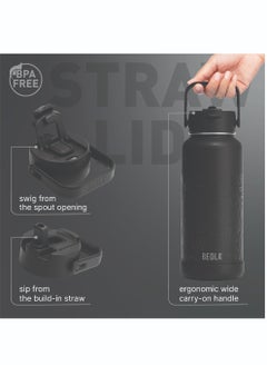 BEOLA 950ml Water Bottle 18/8 Stainless Steel 304 Double Wall Insulated Thermos Bottle with Straw Lid and wide mouth, 2 lids included, Hot Cold Liquids Sports Bottle, 32oz (Mountain Black)  - Image 3