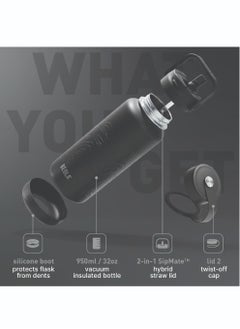 BEOLA 950ml Water Bottle 18/8 Stainless Steel 304 Double Wall Insulated Thermos Bottle with Straw Lid and wide mouth, 2 lids included, Hot Cold Liquids Sports Bottle, 32oz (Mountain Black)  - Image 2